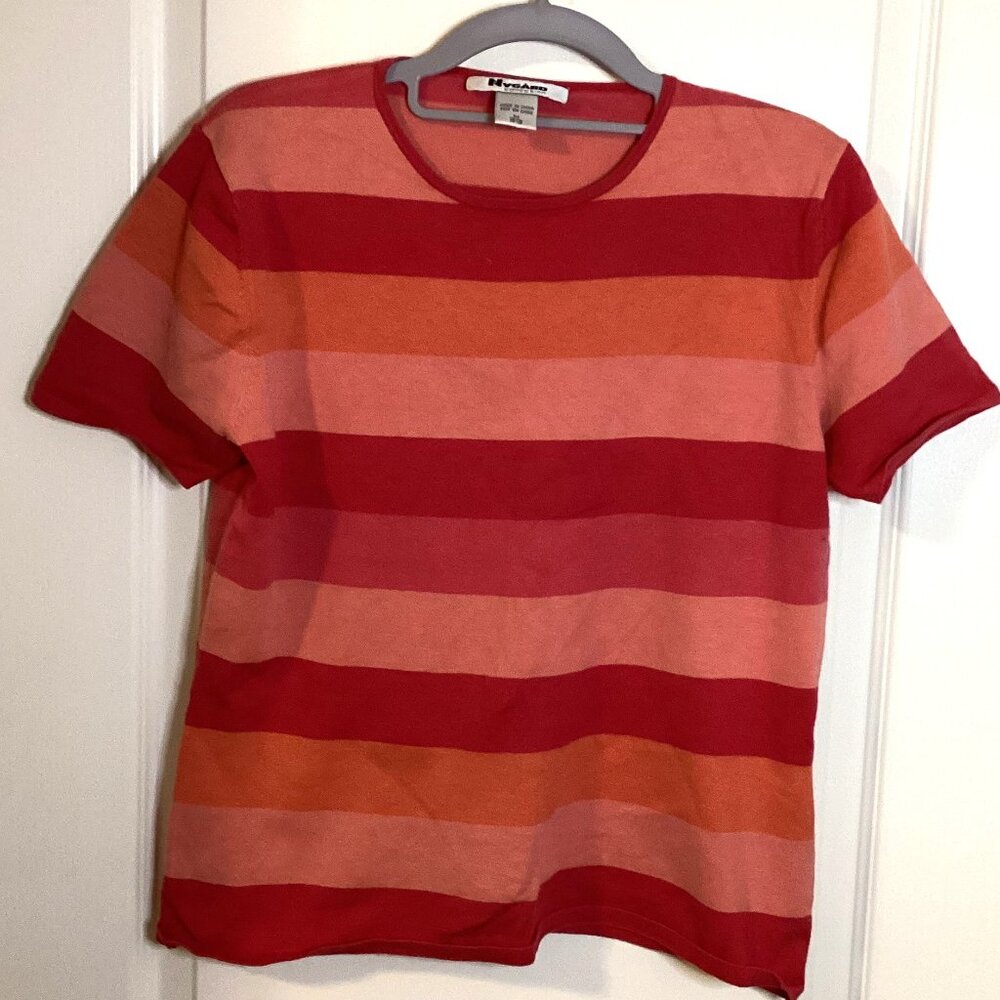 Nygard Collection Women's Striped Short Sleeve Sweater Top Crew Neck Size M